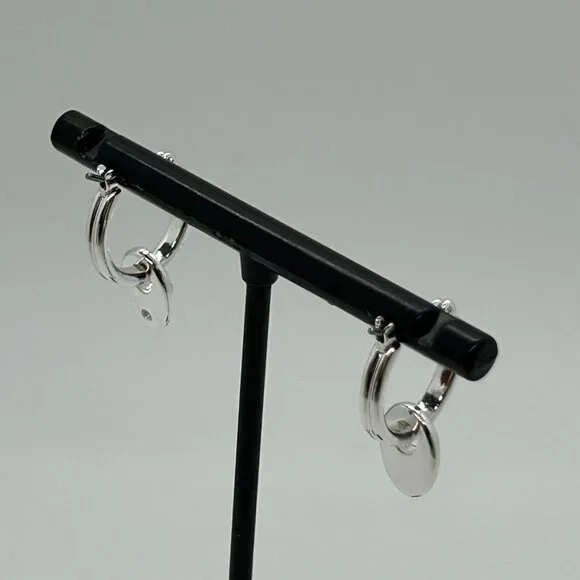 Chaps Silver-Tone Double Hoop Earrings With Dangling Oval Accents For Women - Picture 5 of 14